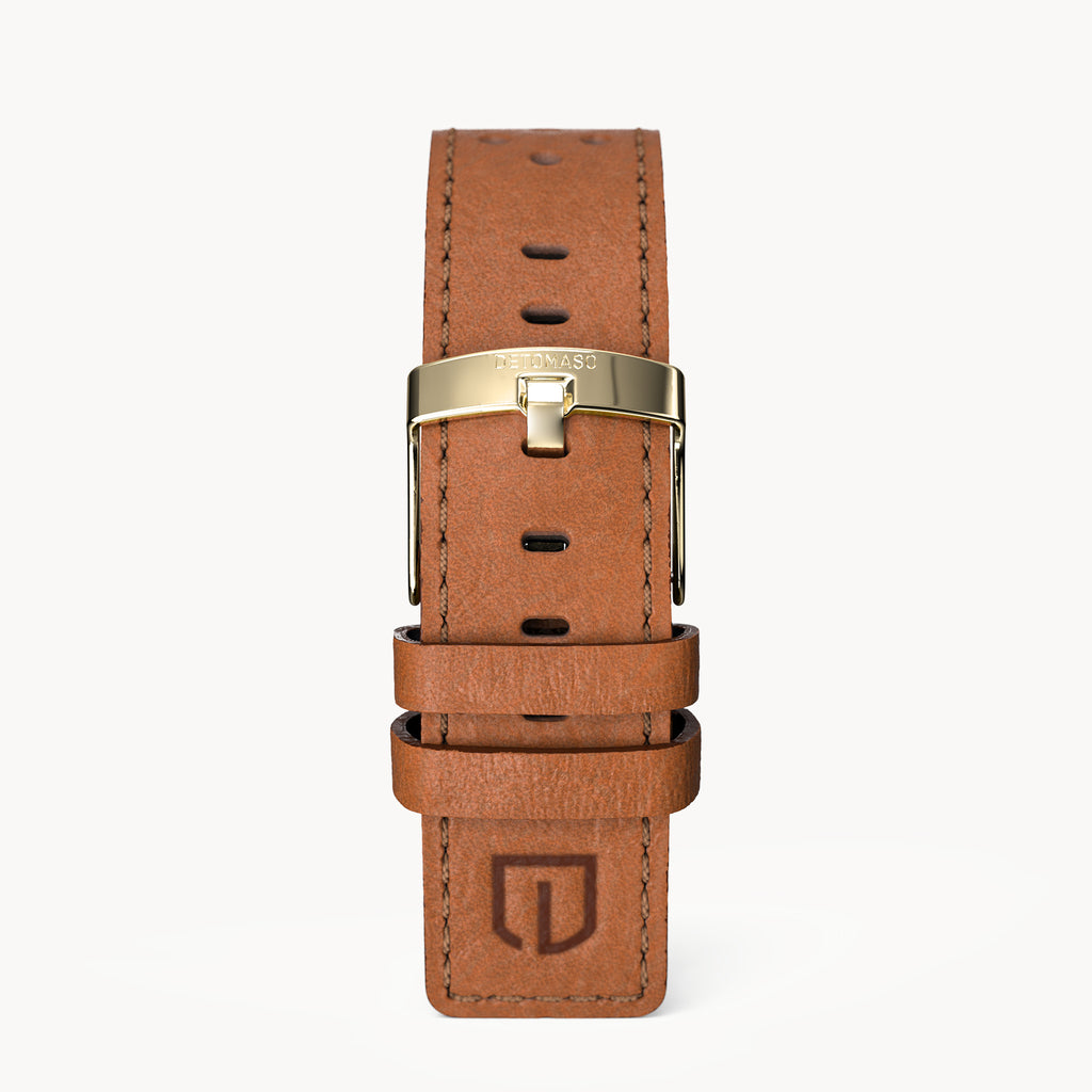 LEATHER STRAP RACING BROWN - Gold glänzend - - Detomaso Watches