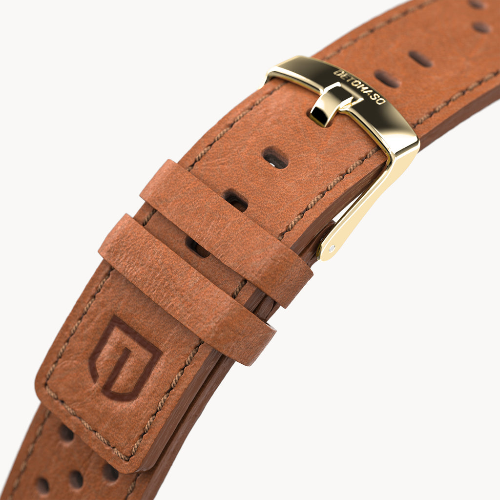 LEATHER STRAP RACING BROWN - Gold glänzend - - Detomaso Watches