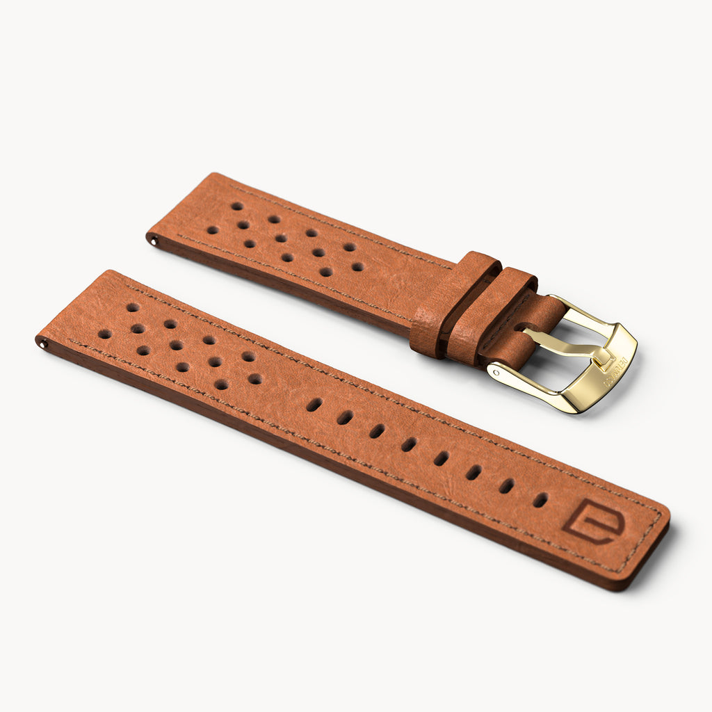 LEATHER STRAP RACING BROWN - Gold glänzend - - Detomaso Watches