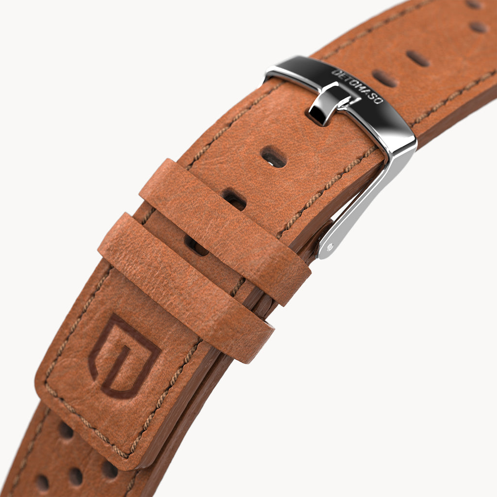 LEATHER STRAP RACING BROWN - Silber glänzend - - Detomaso Watches