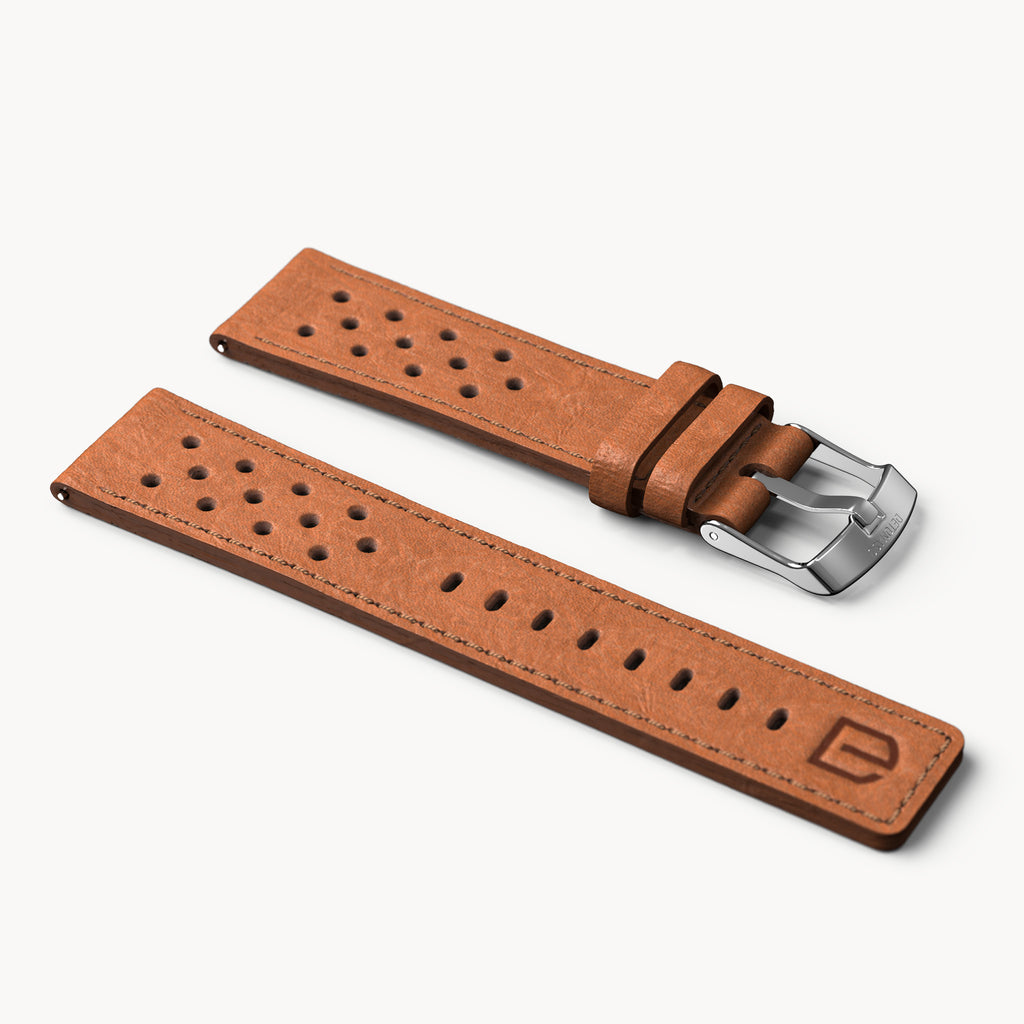 LEATHER STRAP RACING BROWN - Silber glänzend - - Detomaso Watches