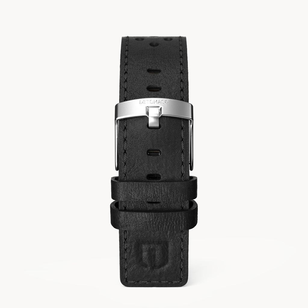 LEATHER STRAP RACING BLACK - Silber matt - - Detomaso Watches
