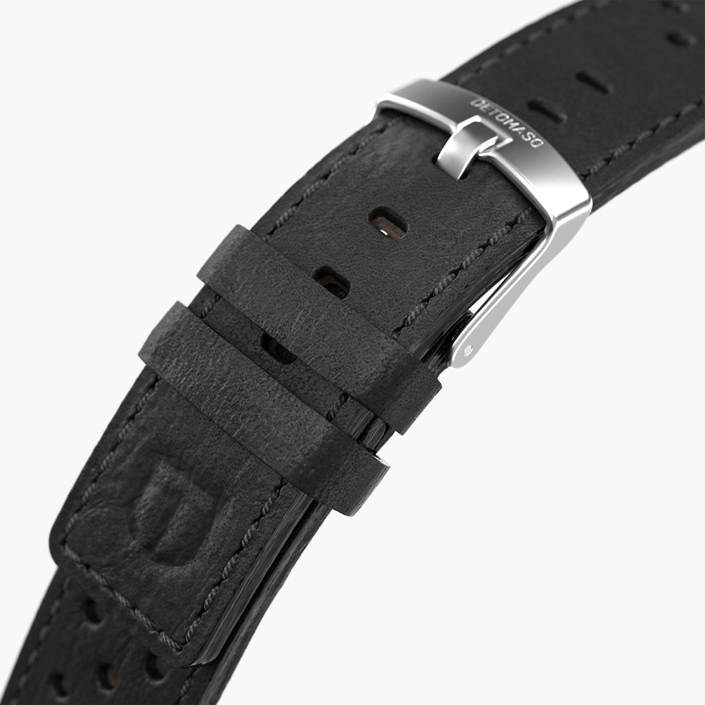 LEATHER STRAP RACING BLACK - Silber matt - - Detomaso Watches