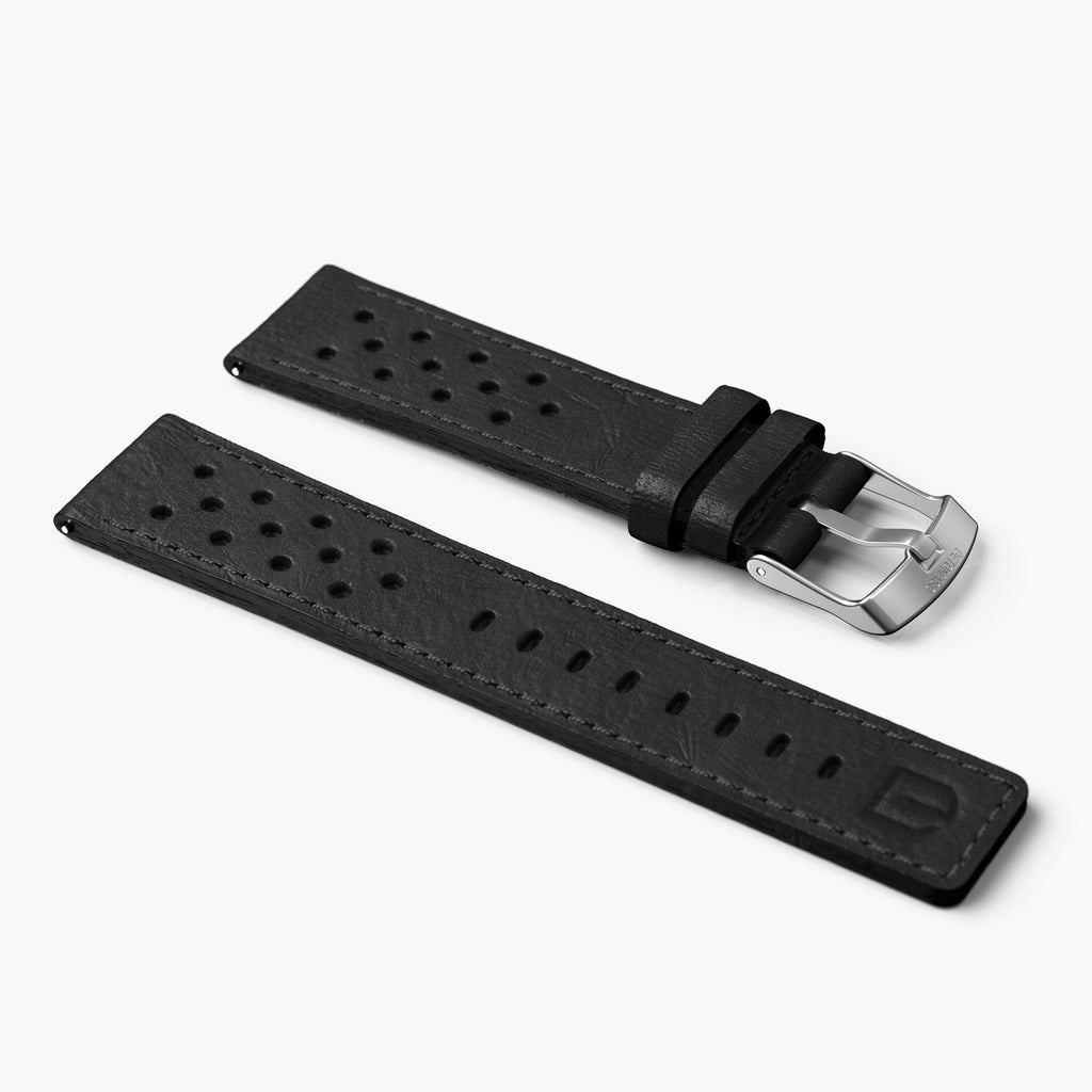 LEATHER STRAP RACING BLACK - Silber matt - - Detomaso Watches