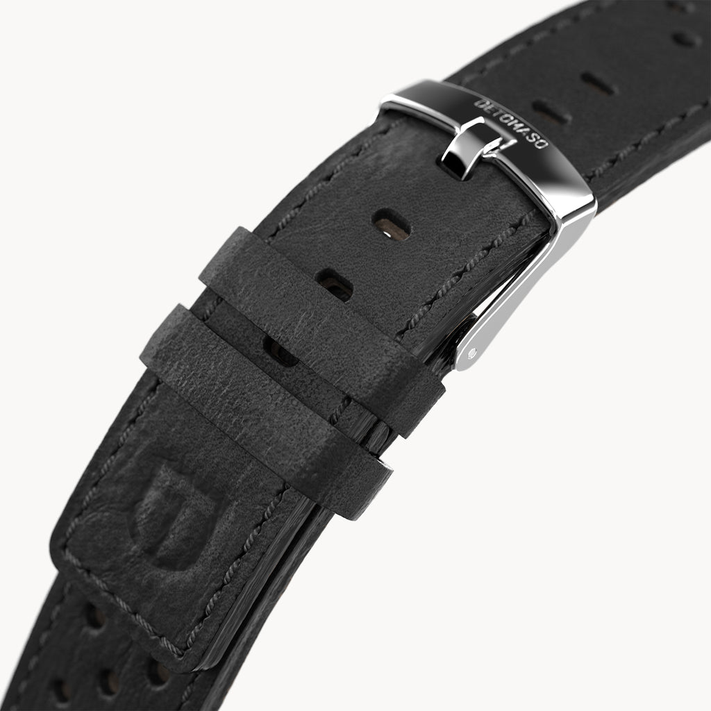 LEATHER STRAP RACING BLACK - Silber glänzend - - Detomaso Watches