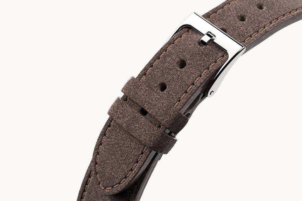 LEATHER STRAP CAMOSCIO K2 DARK BROWN - Silber glä - - Detomaso Watches