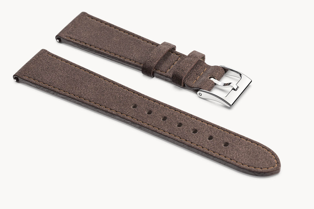 LEATHER STRAP CAMOSCIO K2 DARK BROWN - Silber glä - - Detomaso Watches