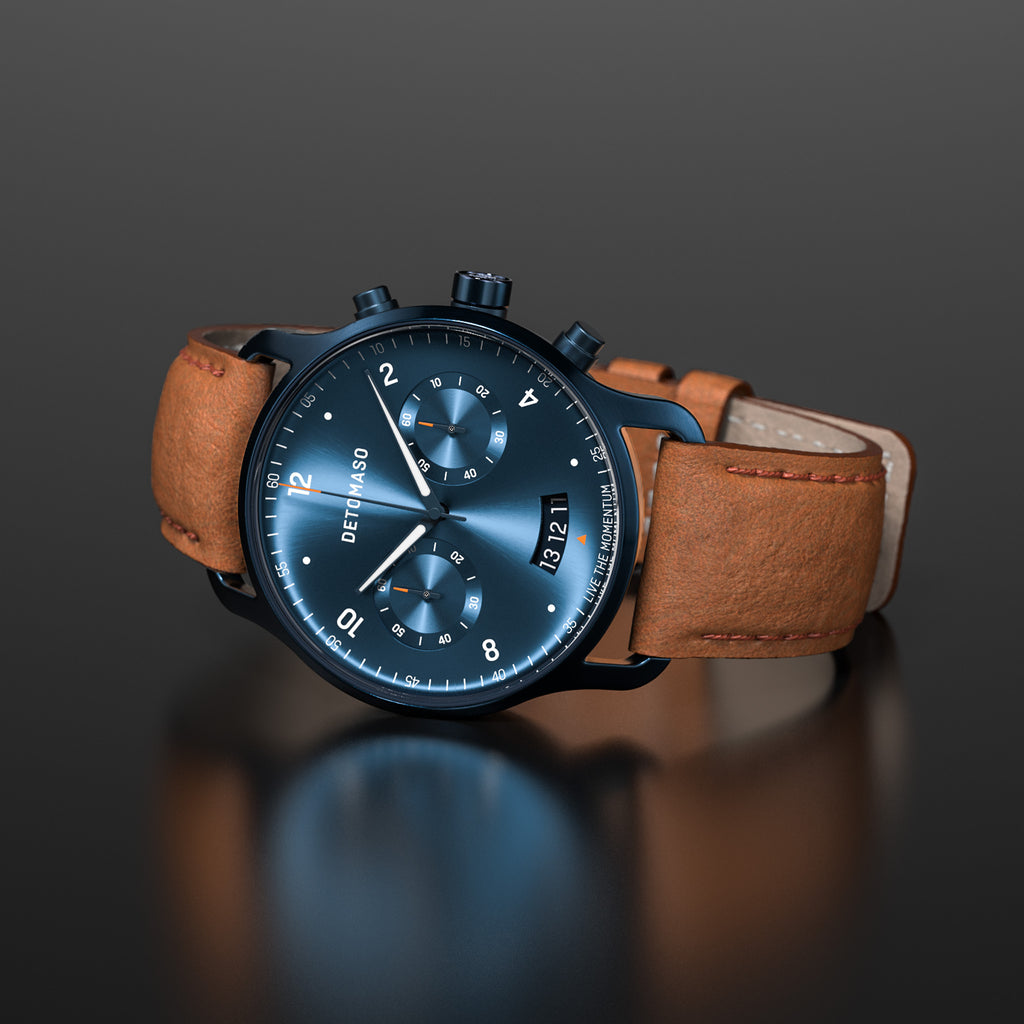 SORPASSO CHRONOGRAPH DARK BLUE - Leather Brown Classic - Detomaso Watches