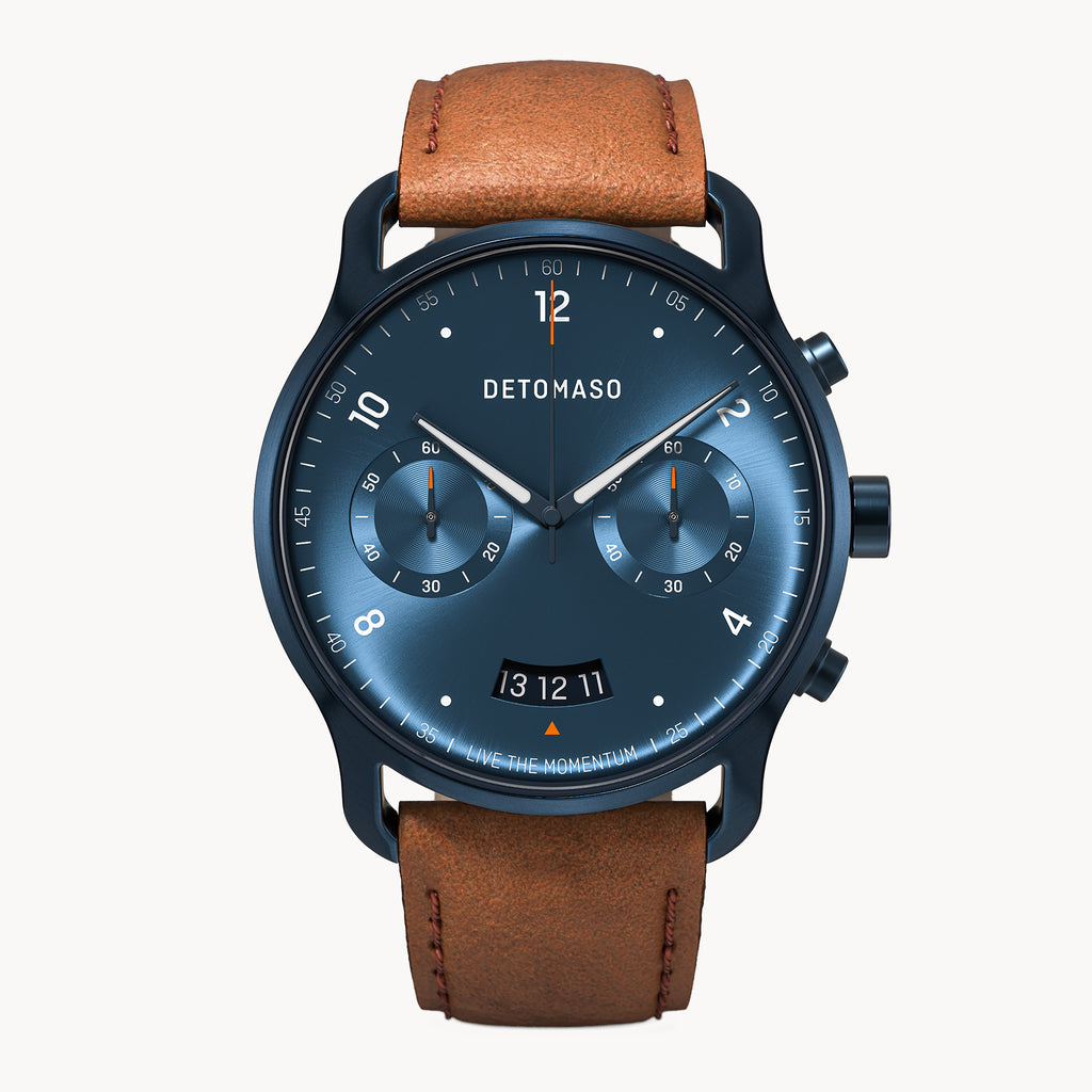 SORPASSO CHRONOGRAPH DARK BLUE - Leather Brown Classic - Detomaso Watches