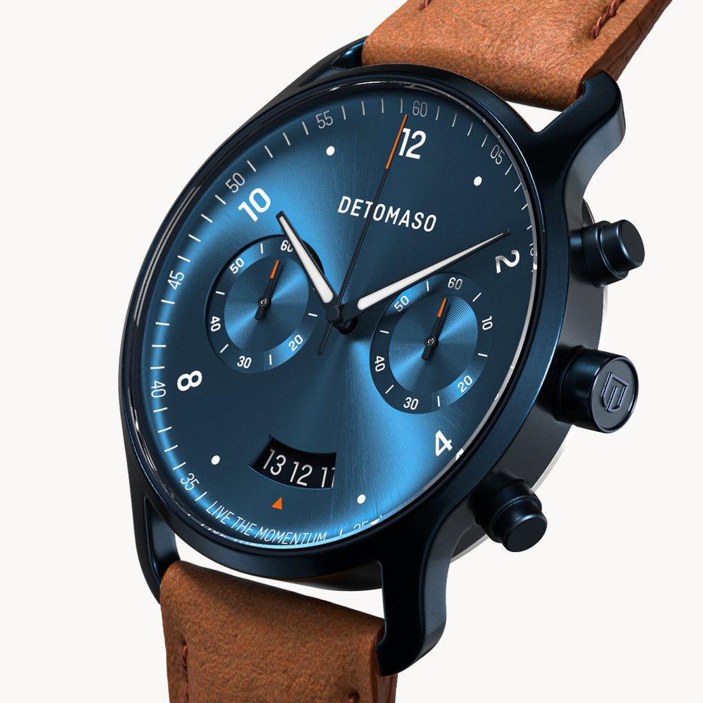 SORPASSO CHRONOGRAPH DARK BLUE - Leather Brown Classic - Detomaso Watches