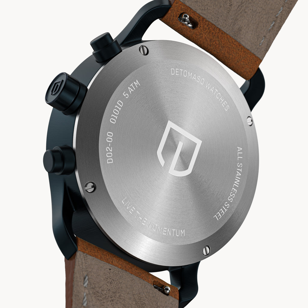 SORPASSO CHRONOGRAPH DARK BLUE - Leather Brown Classic - Detomaso Watches