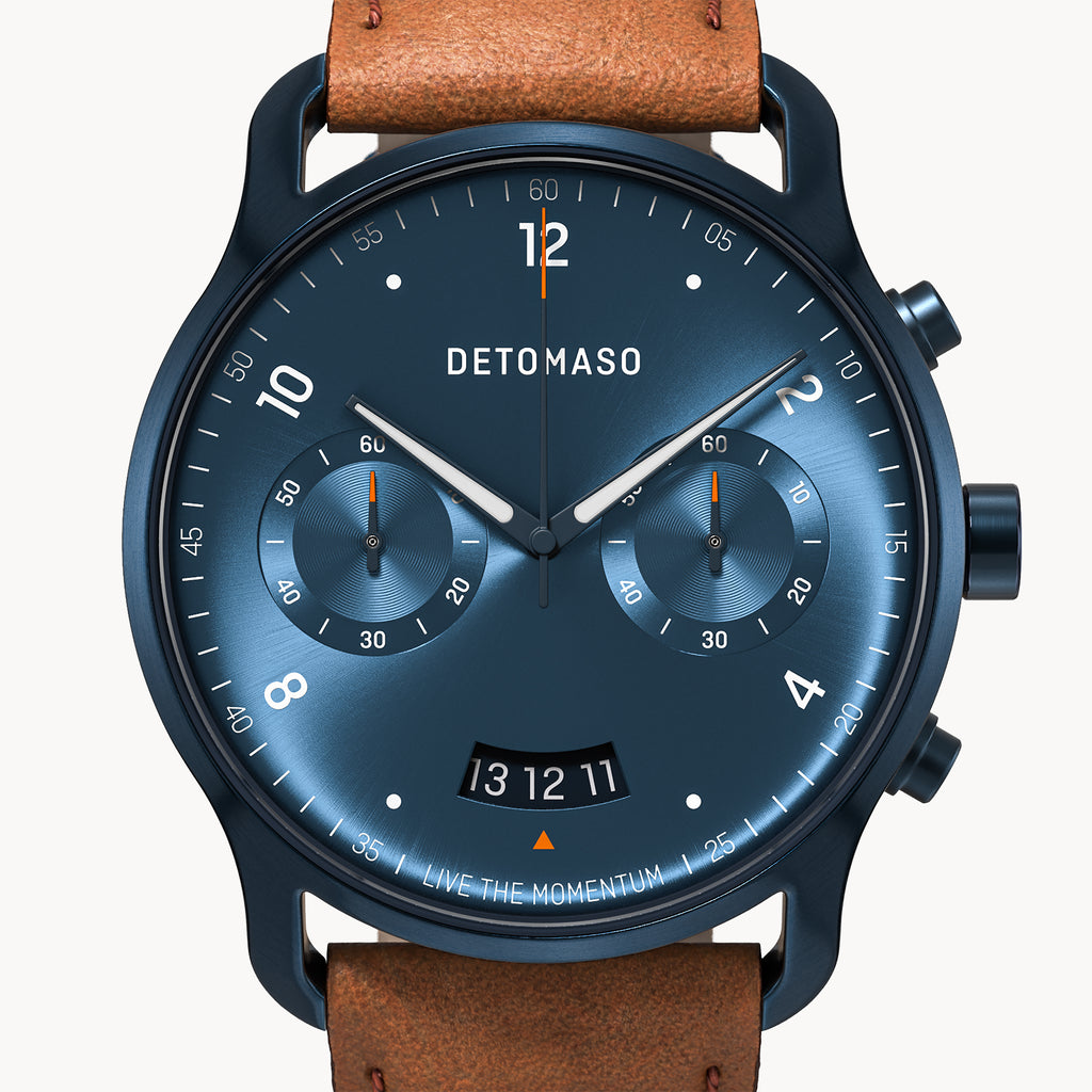 SORPASSO CHRONOGRAPH DARK BLUE - Leather Brown Classic - Detomaso Watches