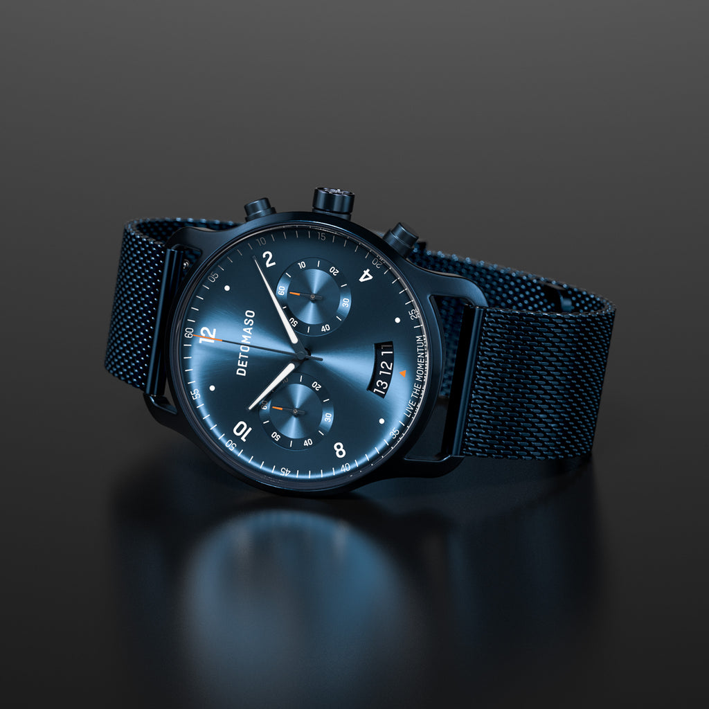 SORPASSO CHRONOGRAPH DARK BLUE - Mesh Dark blue Brushed - Detomaso Watches