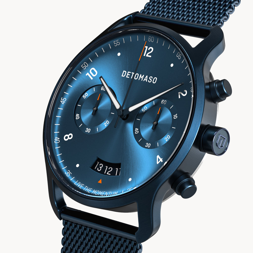 SORPASSO CHRONOGRAPH DARK BLUE - Mesh Dark blue Brushed - Detomaso Watches