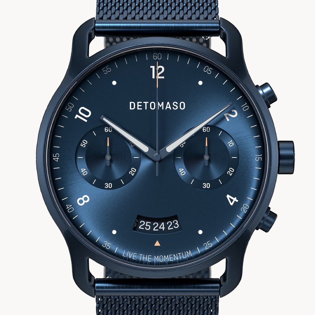 SORPASSO CHRONOGRAPH DARK BLUE - Mesh Dark blue Brushed - Detomaso Watches