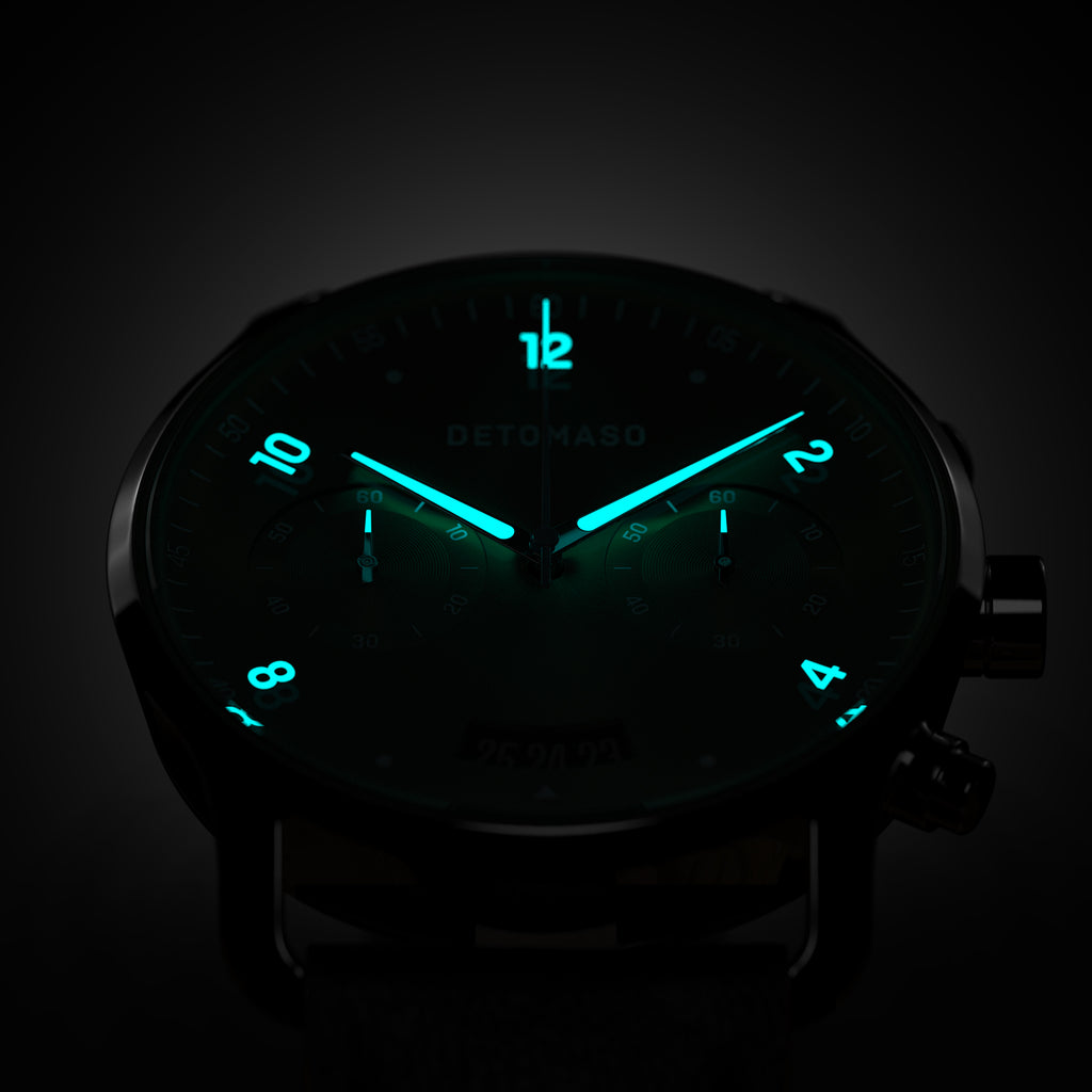 SORPASSO CHRONOGRAPH LIMITED EDITION SILVER GREEN - Leather Brown Classic - Detomaso Watches