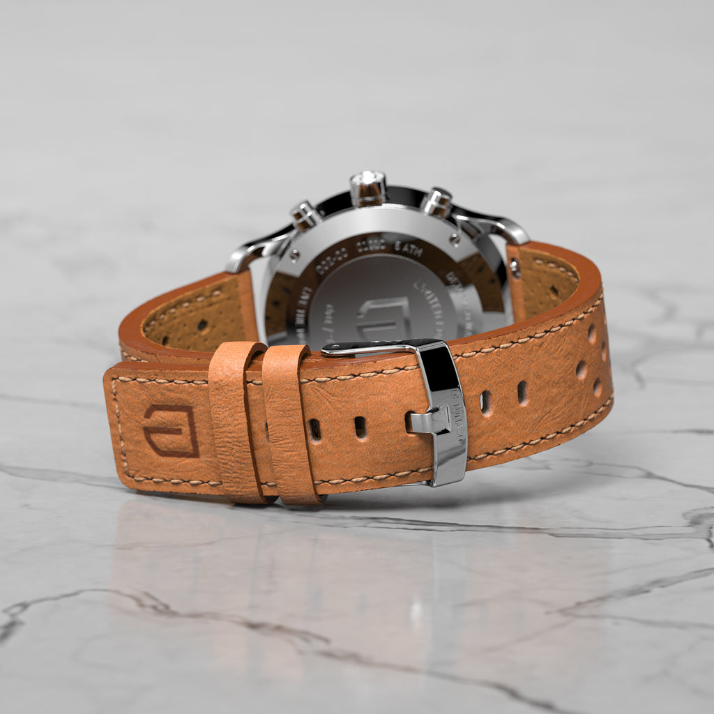 SORPASSO CHRONOGRAPH LIMITED EDITION SILVER GREEN - Leather Light brown Racing - Detomaso Watches