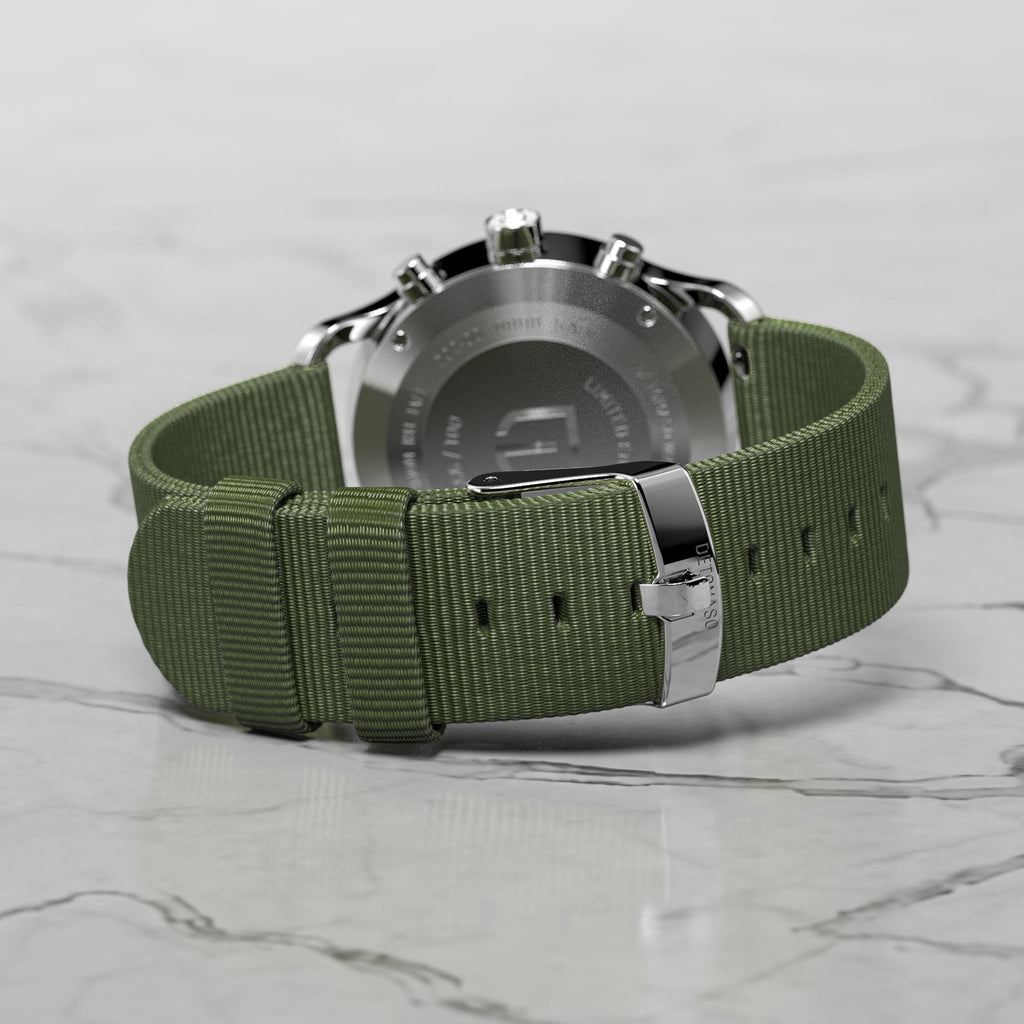 SORPASSO CHRONOGRAPH LIMITED EDITION SILVER GREEN - Ocean Plastic Olive Woven - Detomaso Watches