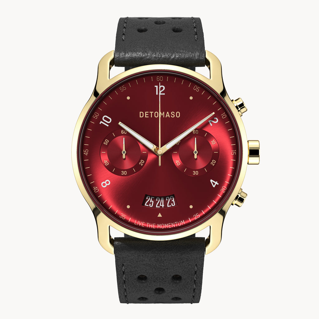 SORPASSO CHRONOGRAPH LIMITED EDITION GOLD RED - Leather Black Racing - Detomaso Watches