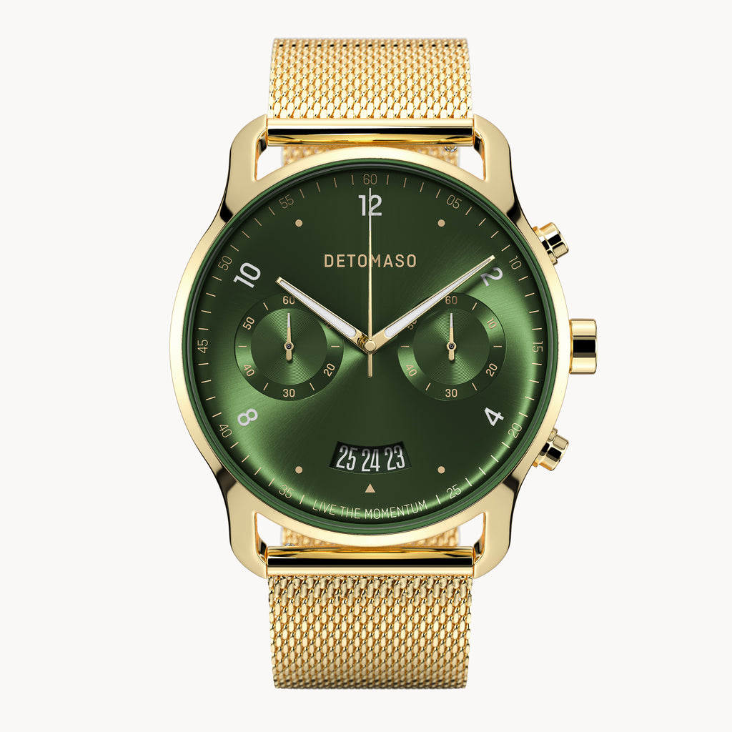 SORPASSO CHRONOGRAPH LIMITED EDITION GOLD GREEN - Mesh Gold Glossy - Detomaso Watches