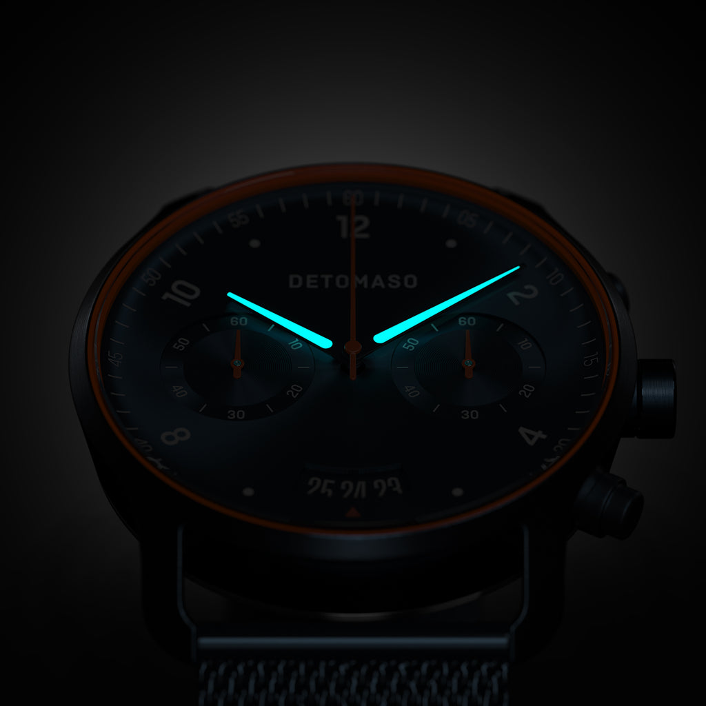 SORPASSO CHRONOGRAPH VELOCITÀ BLUE ORANGE - Mesh Dark blue Brushed - Detomaso Watches