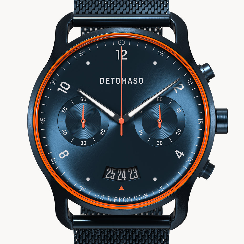 SORPASSO CHRONOGRAPH VELOCITÀ BLUE ORANGE - Mesh Dark blue Brushed - Detomaso Watches