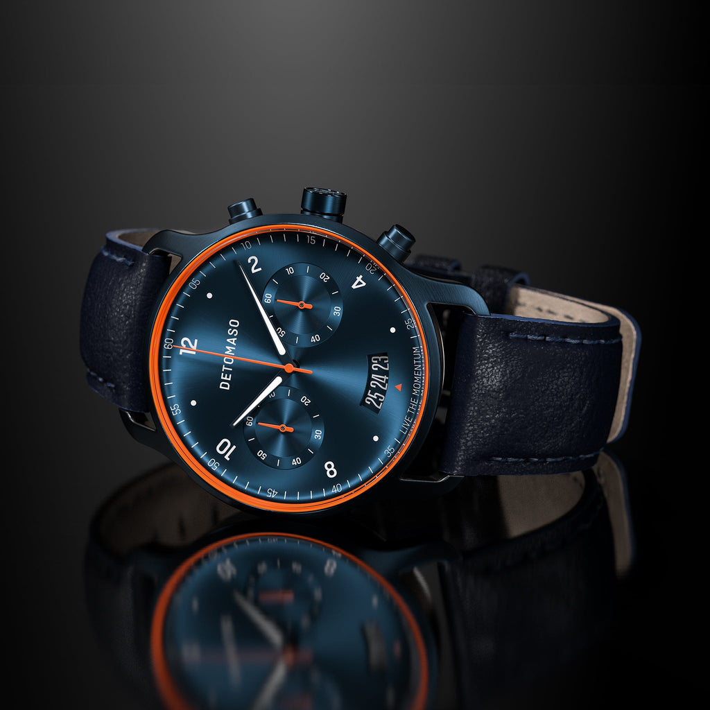SORPASSO CHRONOGRAPH VELOCITÀ BLUE ORANGE - Leather Dark blue Classic - Detomaso Watches