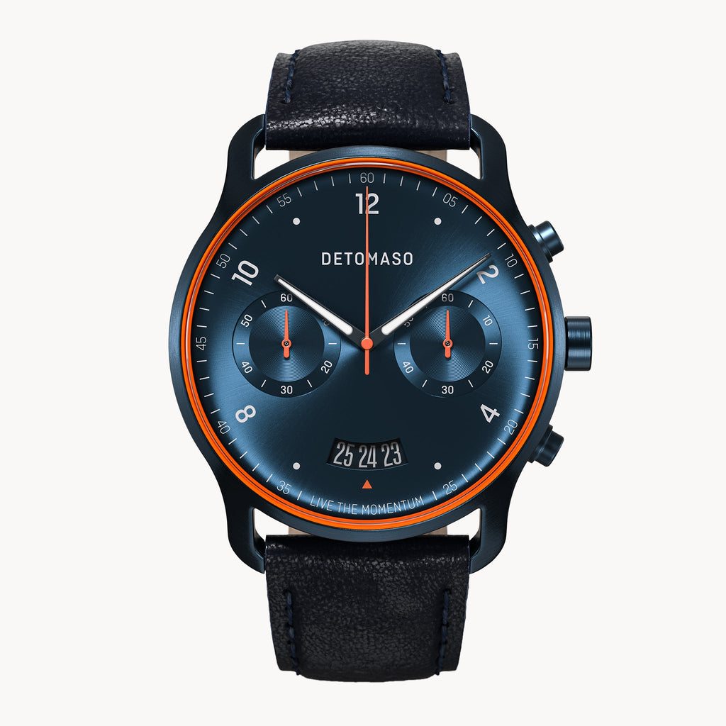 SORPASSO CHRONOGRAPH VELOCITÀ BLUE ORANGE - Leather Dark blue Classic - Detomaso Watches