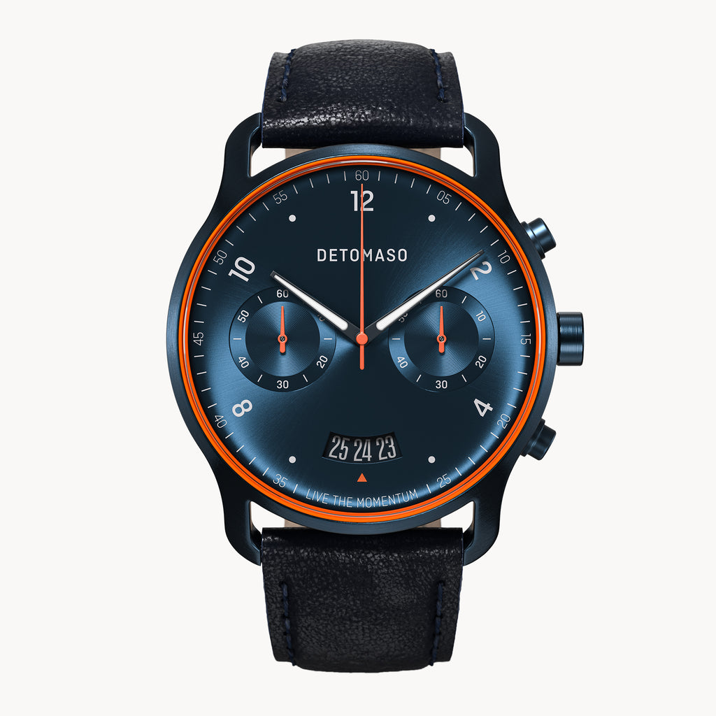 SORPASSO CHRONOGRAPH VELOCITÀ BLUE ORANGE - Leather Dark blue Classic - Detomaso Watches