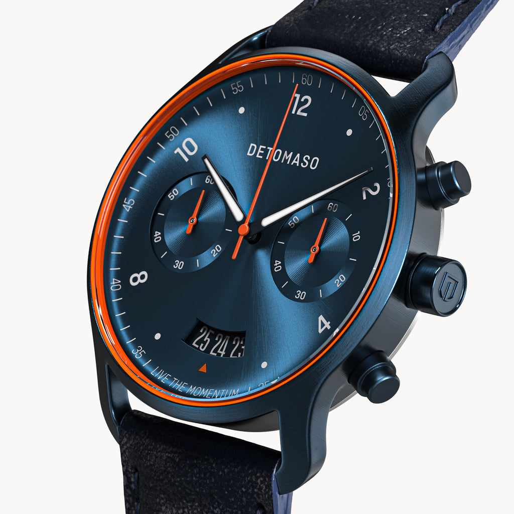 SORPASSO CHRONOGRAPH VELOCITÀ BLUE ORANGE - Leather Dark blue Classic - Detomaso Watches