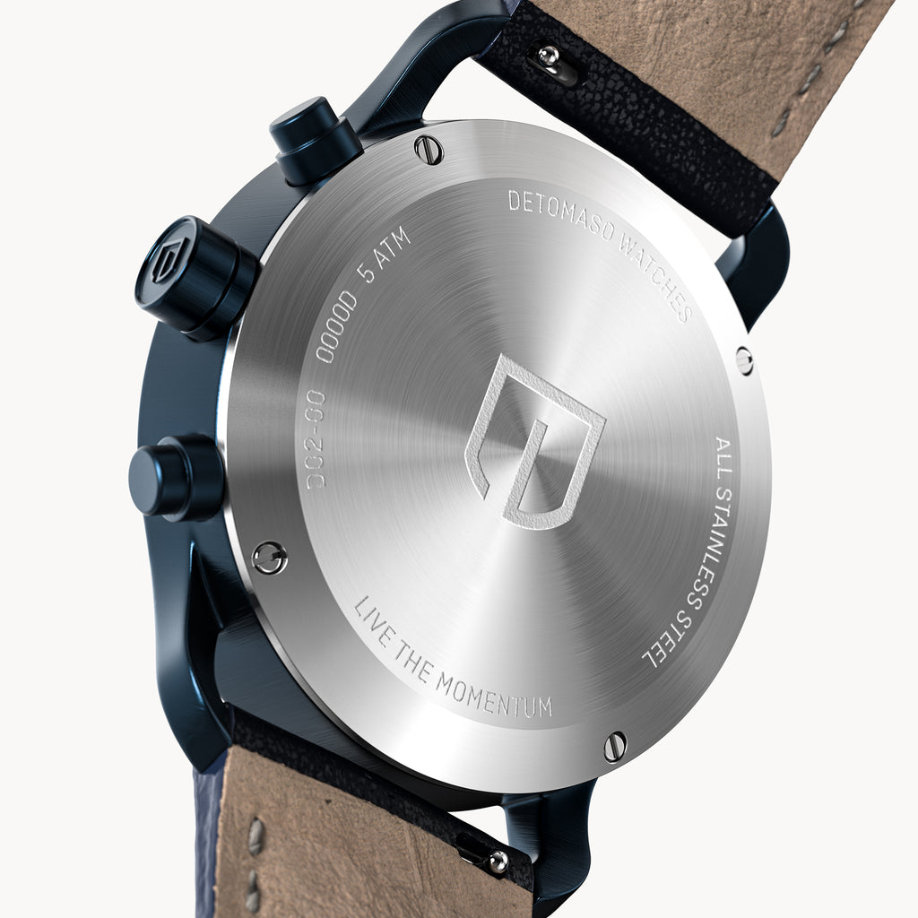 SORPASSO CHRONOGRAPH VELOCITÀ BLUE ORANGE - Leather Dark blue Classic - Detomaso Watches