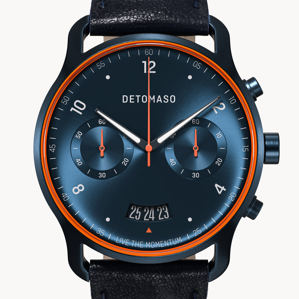 SORPASSO CHRONOGRAPH VELOCITÀ BLUE ORANGE - Leather Dark blue Classic - Detomaso Watches