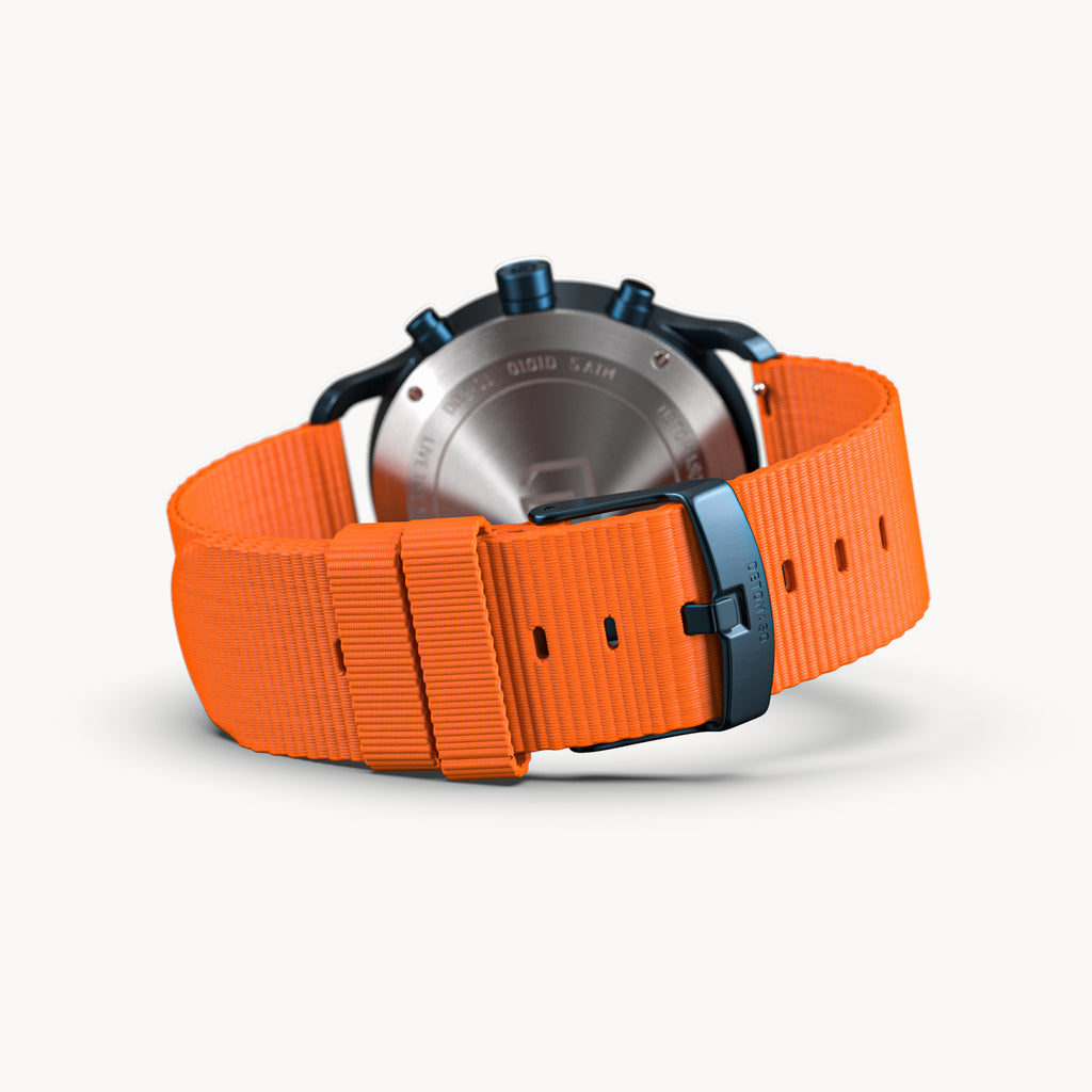 SORPASSO CHRONOGRAPH VELOCITÀ BLUE ORANGE - Ocean Plastic Orange Woven - Detomaso Watches