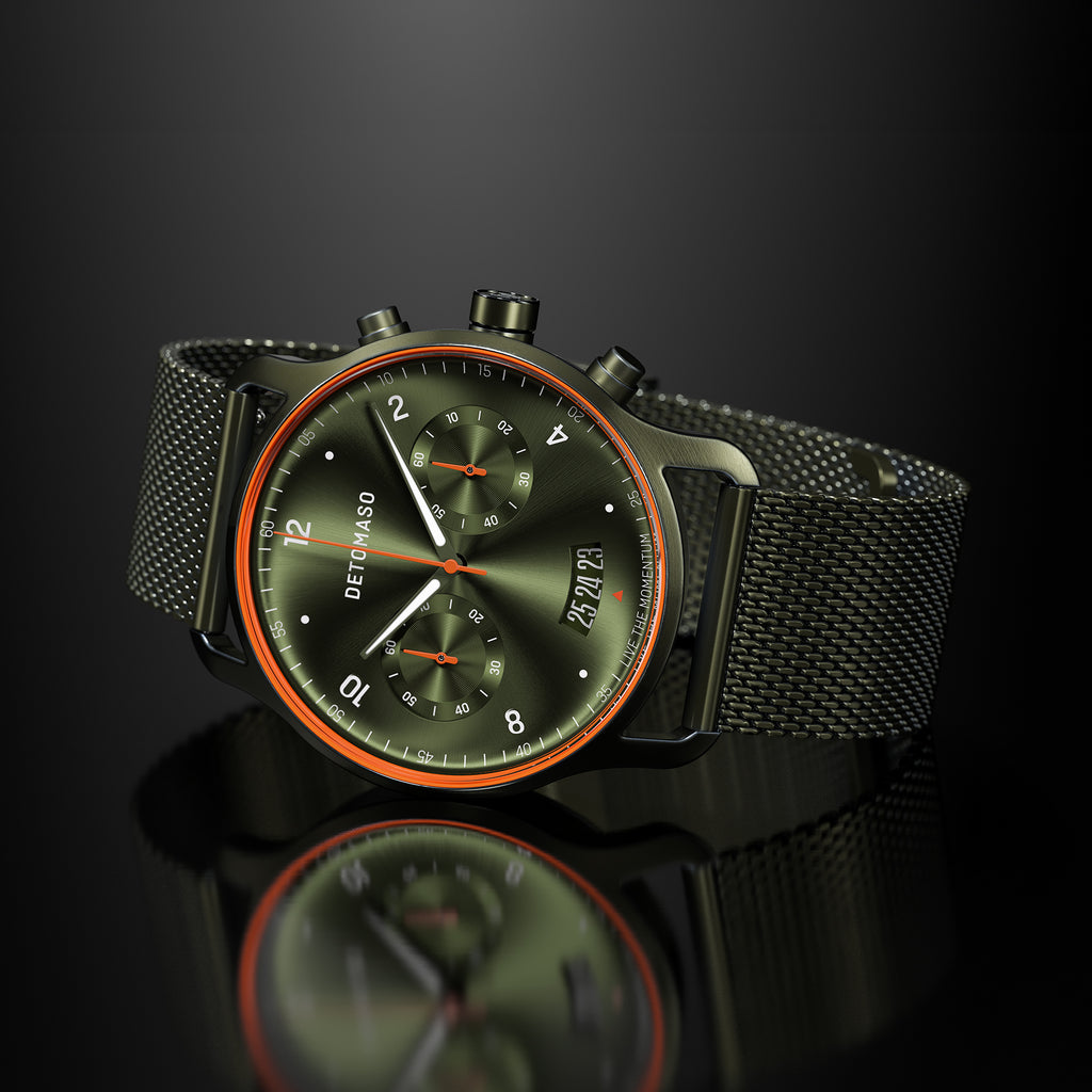 SORPASSO CHRONOGRAPH VELOCITÀ OLIVE - Mesh Olive Brushed - Detomaso Watches
