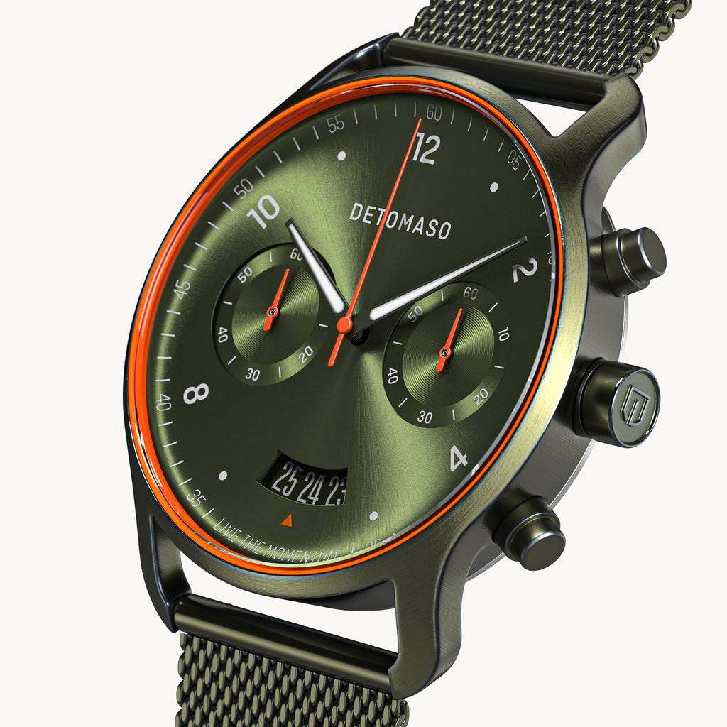 SORPASSO CHRONOGRAPH VELOCITÀ OLIVE - Mesh Olive Brushed - Detomaso Watches