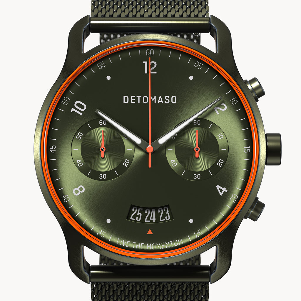 SORPASSO CHRONOGRAPH VELOCITÀ OLIVE - Mesh Olive Brushed - Detomaso Watches