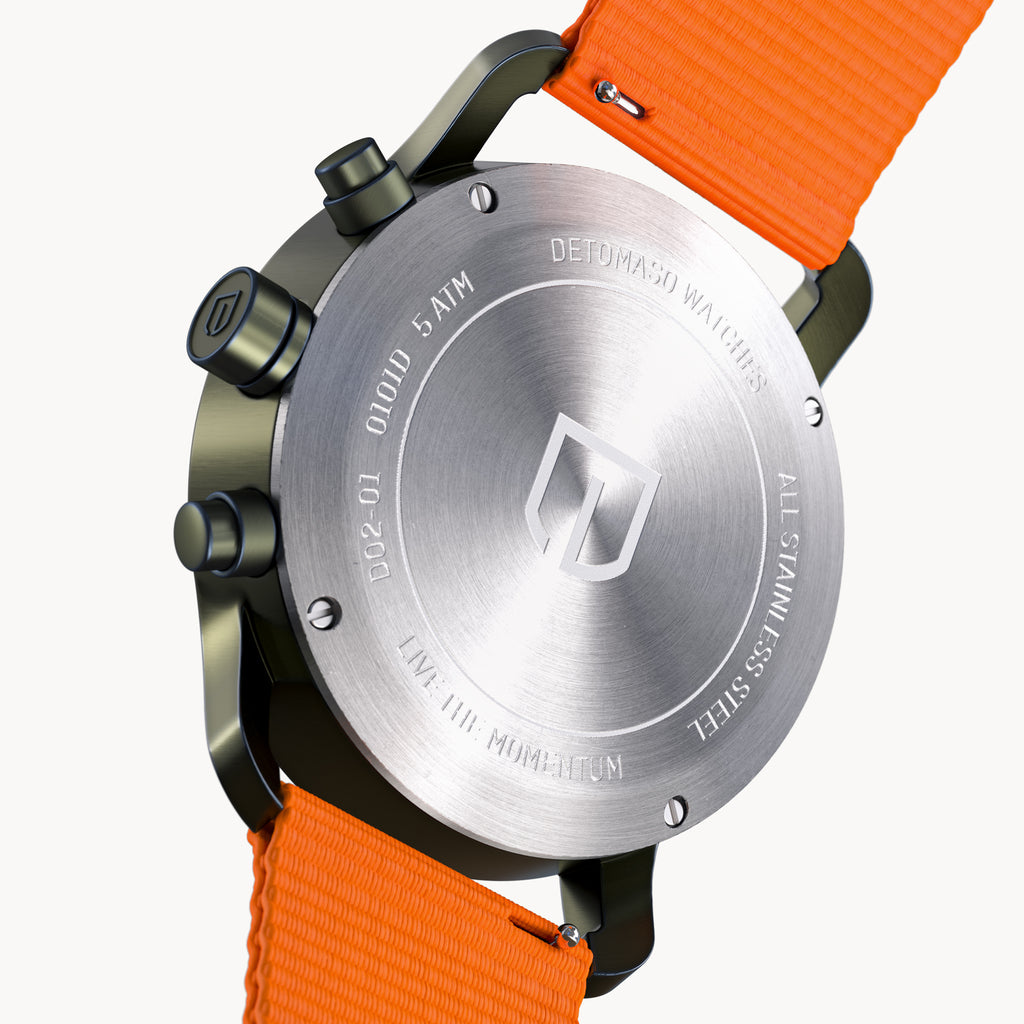 SORPASSO CHRONOGRAPH VELOCITÀ OLIVE - Ocean Plastic Orange Woven - Detomaso Watches