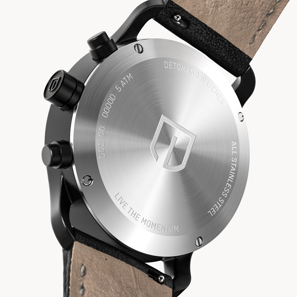 SORPASSO CHRONOGRAPH VELOCITÀ BLACK ORANGE - Leather Black Classic - Detomaso Watches