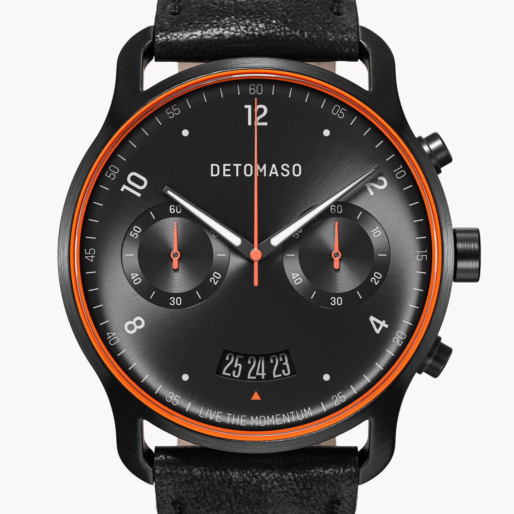 SORPASSO CHRONOGRAPH VELOCITÀ BLACK ORANGE - Leather Black Classic - Detomaso Watches