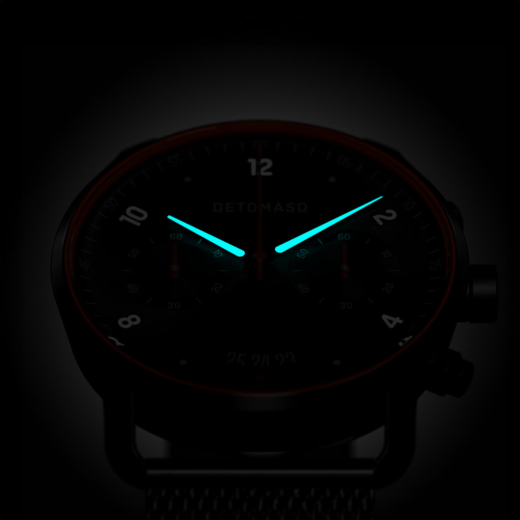 SORPASSO CHRONOGRAPH VELOCITÀ BLACK ORANGE - Mesh Black Brushed Matte - Detomaso Watches
