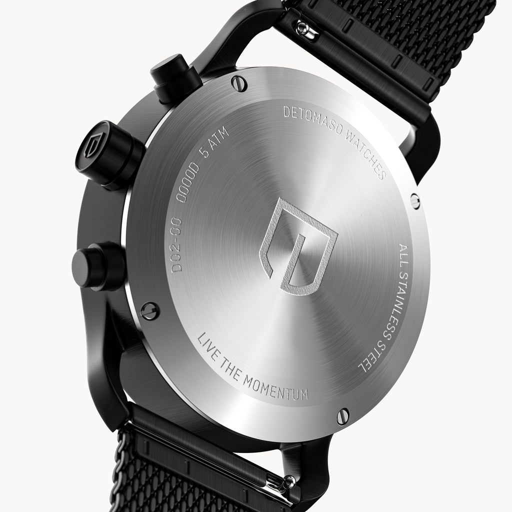 SORPASSO CHRONOGRAPH VELOCITÀ BLACK ORANGE - Mesh Black Brushed Matte - Detomaso Watches