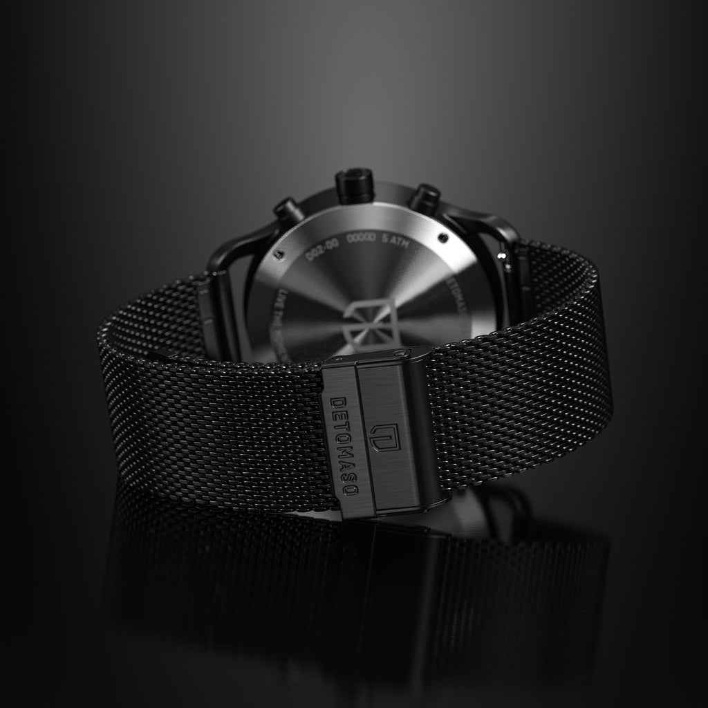 SORPASSO CHRONOGRAPH VELOCITÀ BLACK ORANGE - Mesh Black Brushed Matte - Detomaso Watches