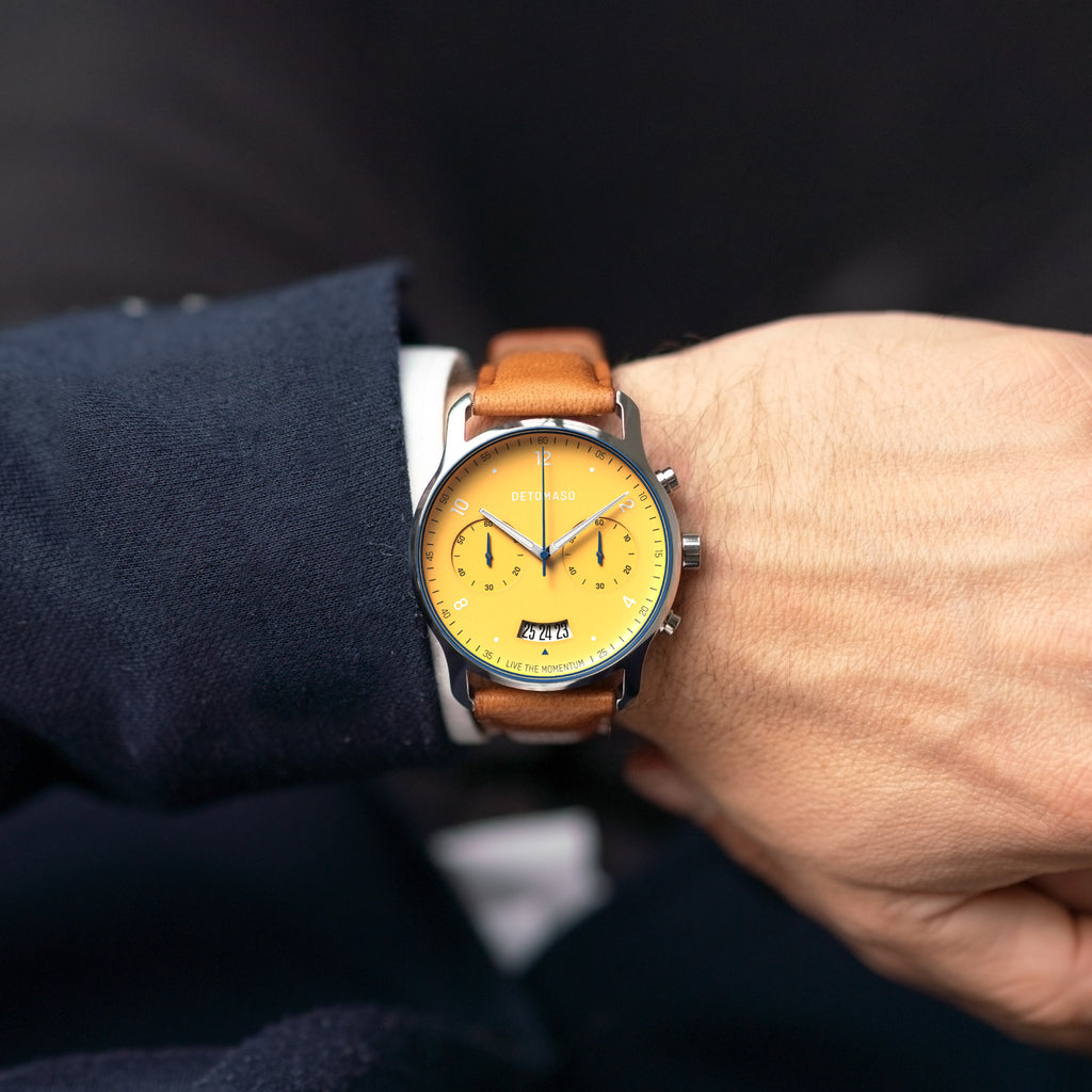 SORPASSO CHRONOGRAPH GIALLO - Leather Brown Classic - Detomaso Watches