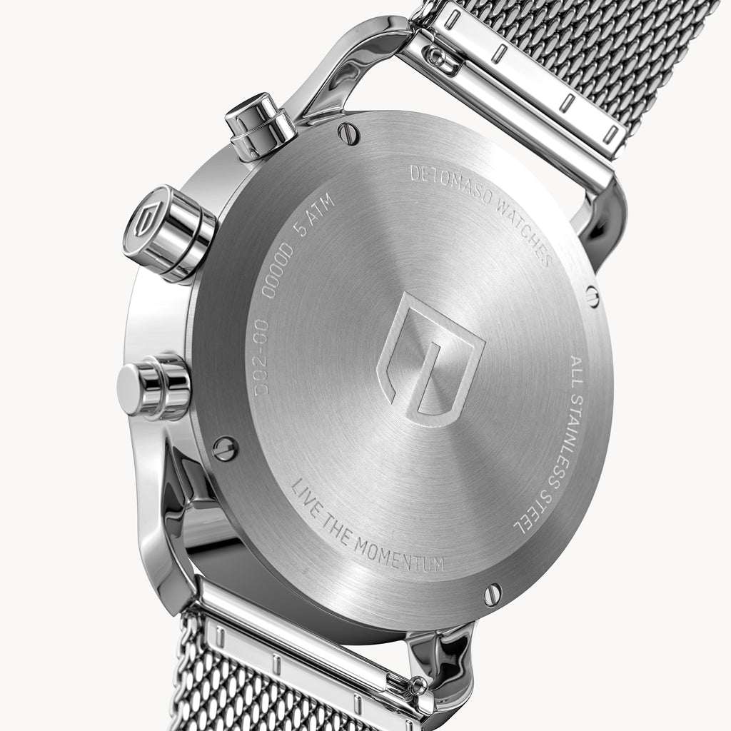 SORPASSO CHRONOGRAPH GIALLO - Mesh Silver Glossy - Detomaso Watches