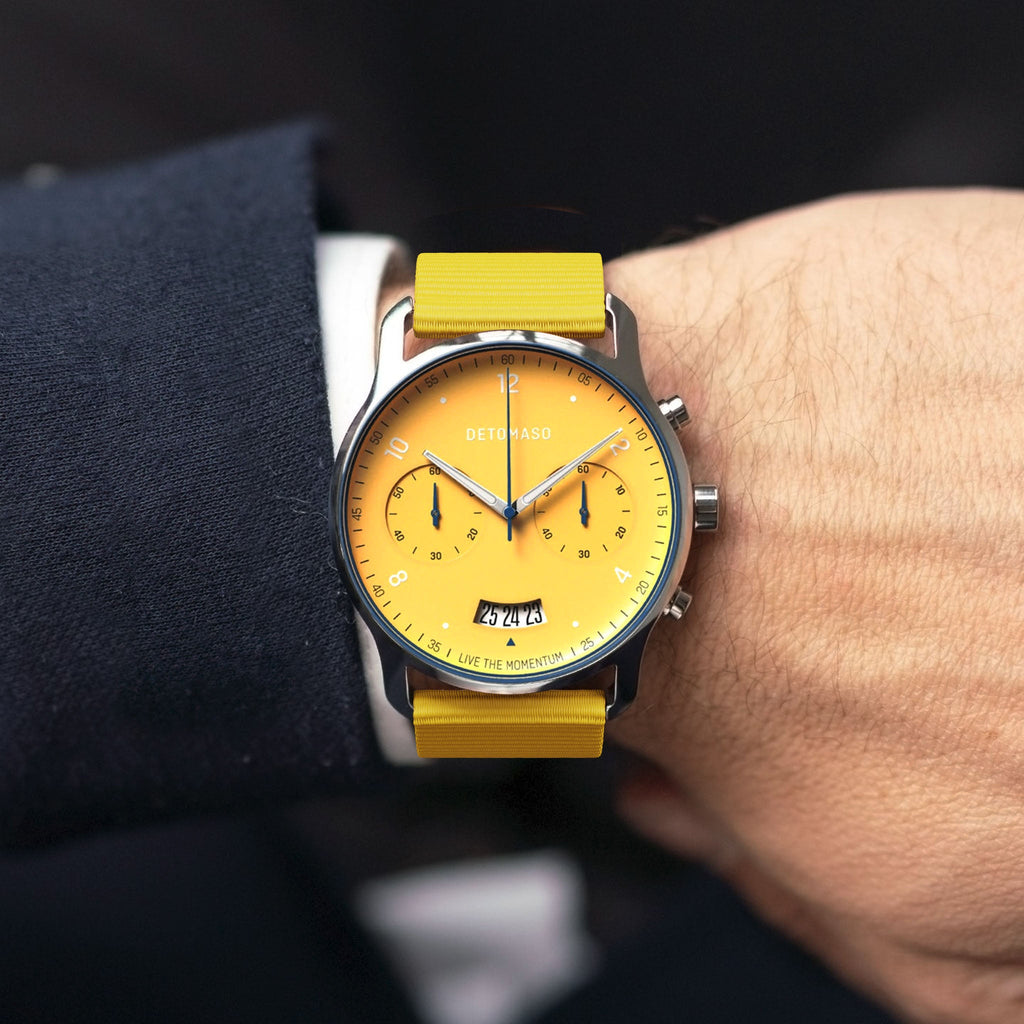 SORPASSO CHRONOGRAPH GIALLO - Ocean Plastic Yellow Woven - Detomaso Watches