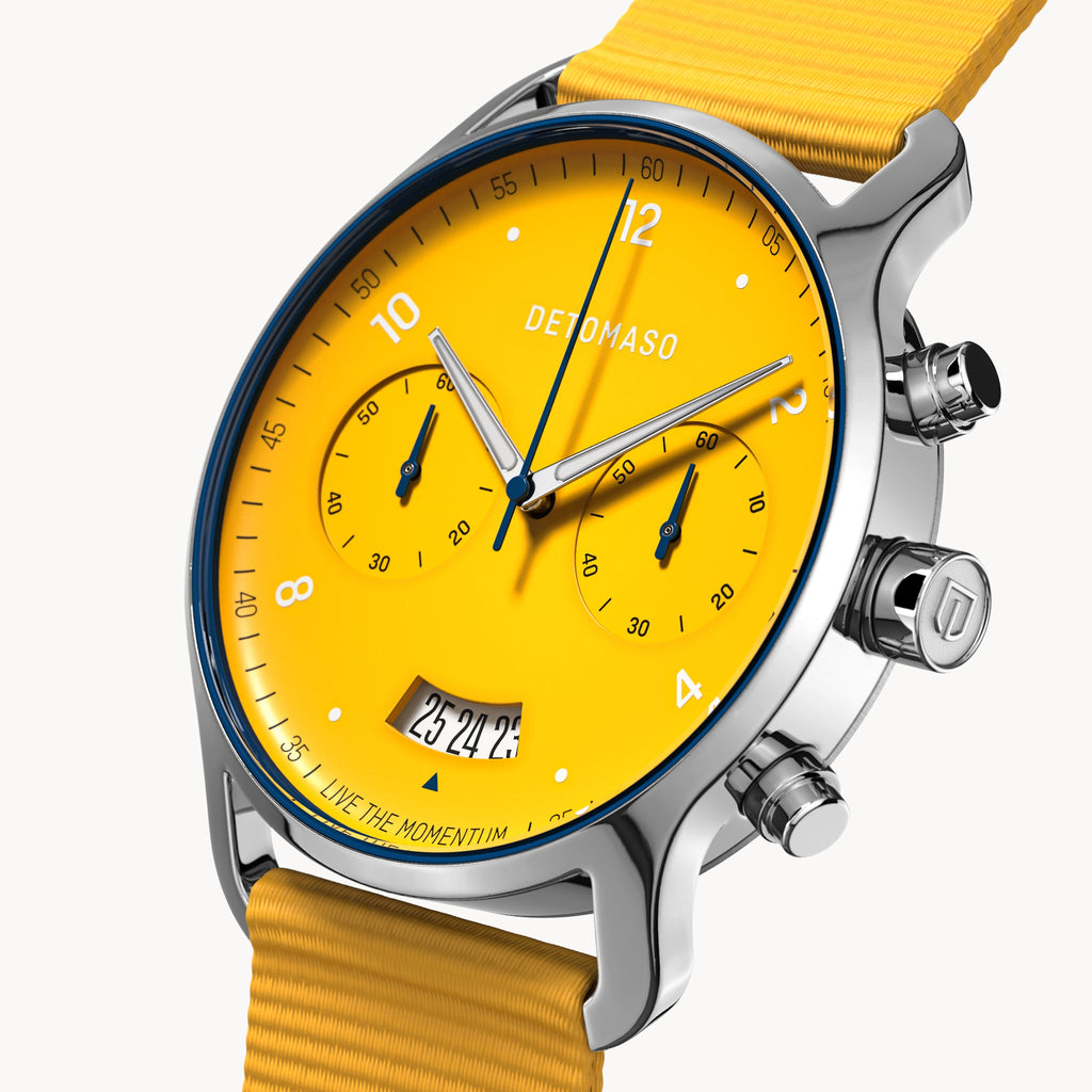 SORPASSO CHRONOGRAPH GIALLO - Ocean Plastic Yellow Woven - Detomaso Watches