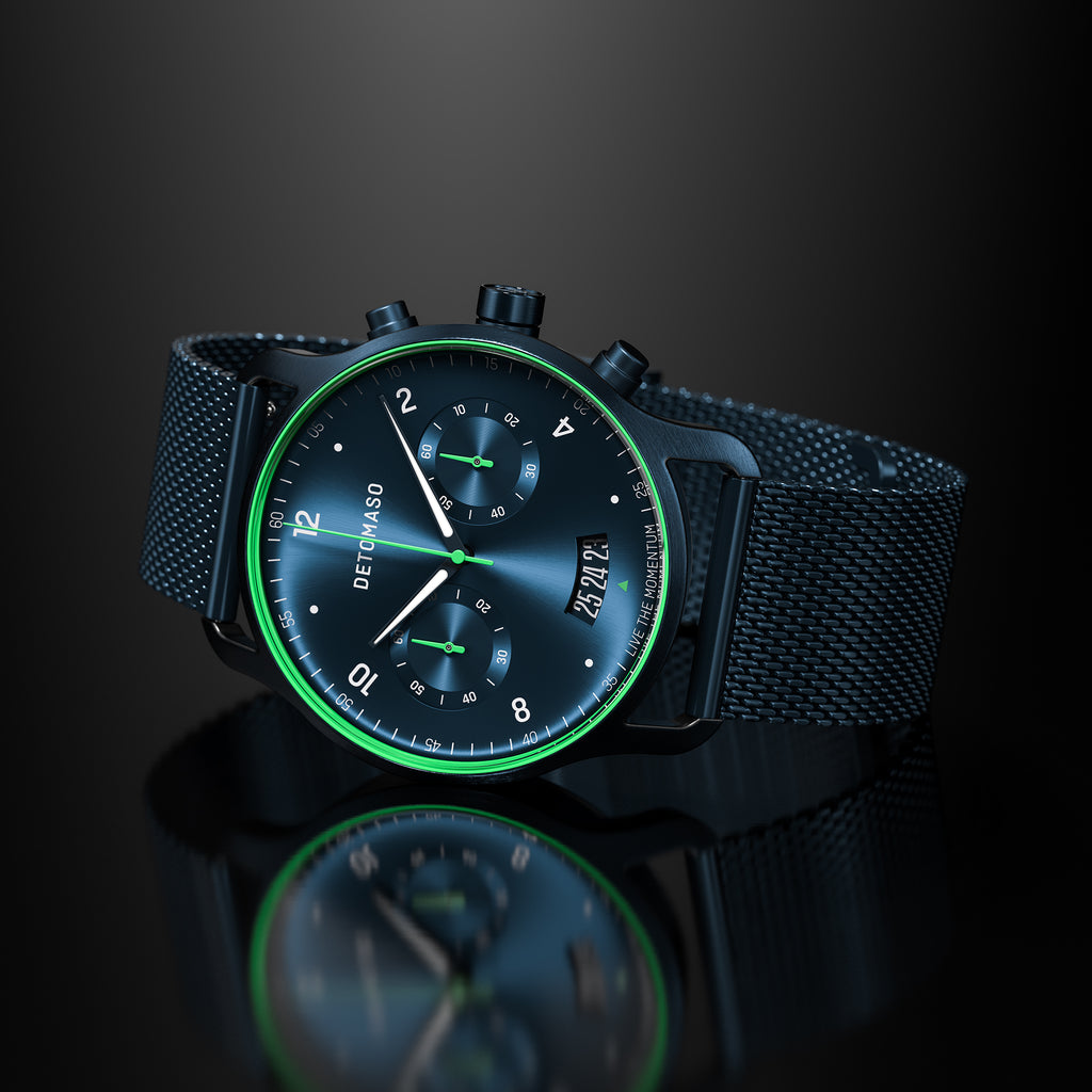 SORPASSO CHRONOGRAPH VELOCITÀ BLUE GREEN - Mesh Dark blue Brushed - Detomaso Watches