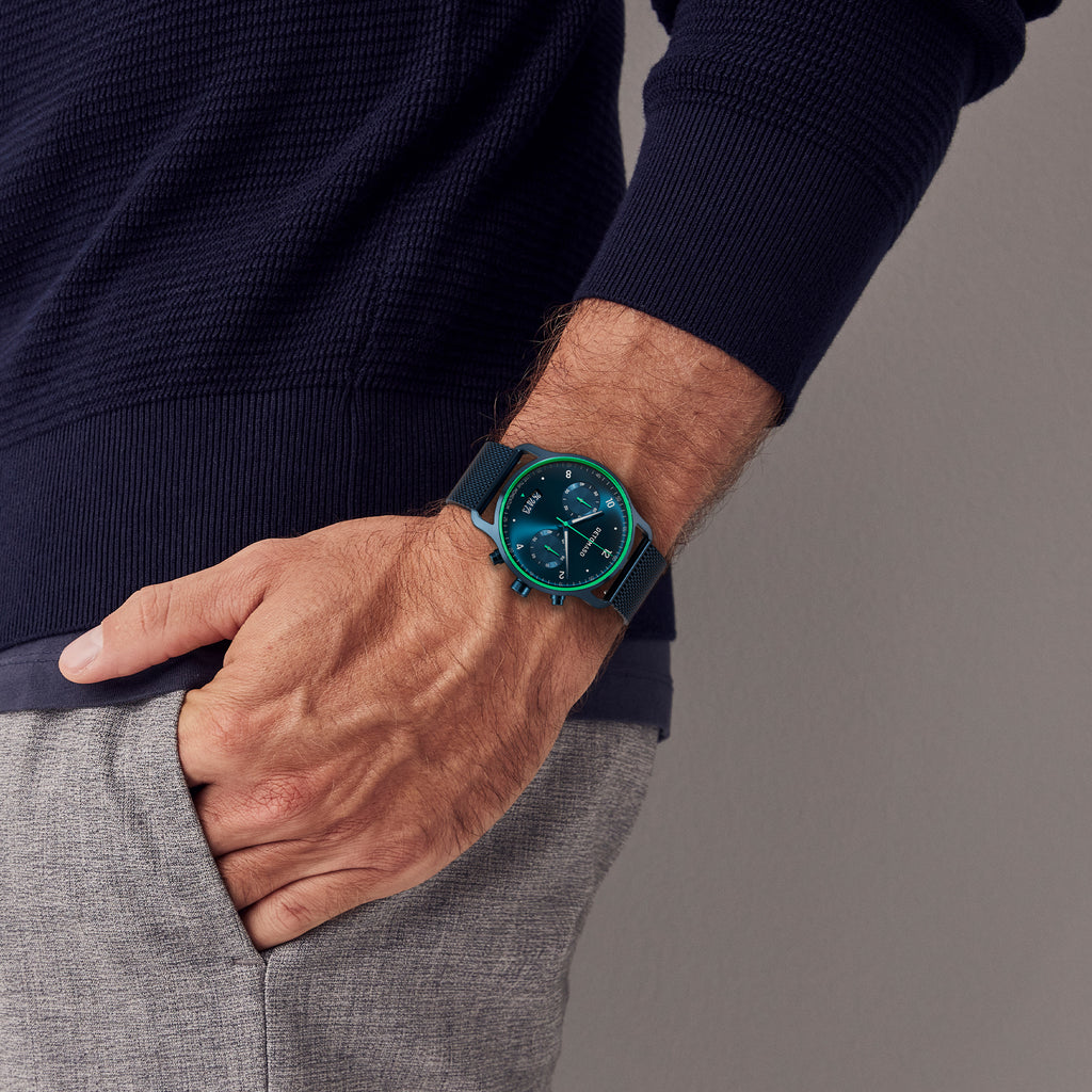 SORPASSO CHRONOGRAPH VELOCITÀ BLUE GREEN - Mesh Dark blue Brushed - Detomaso Watches