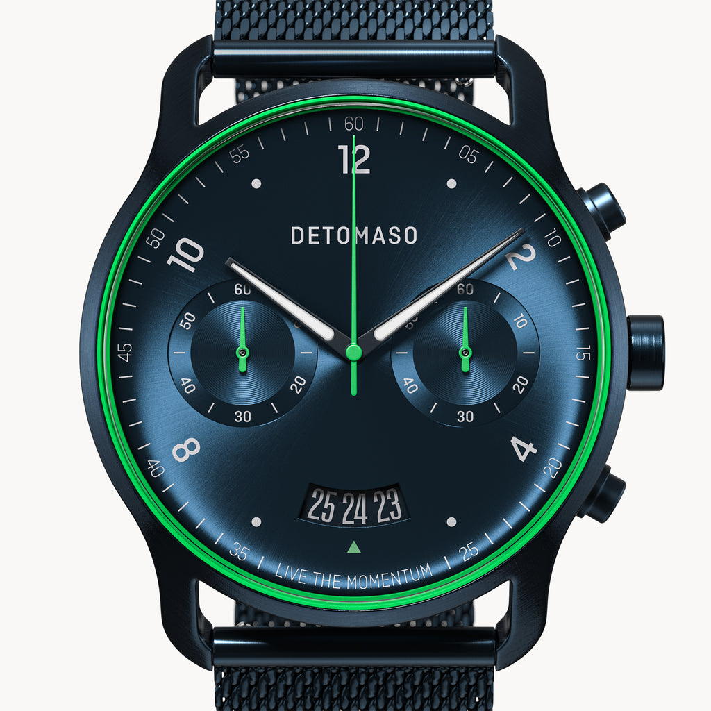 SORPASSO CHRONOGRAPH VELOCITÀ BLUE GREEN - Mesh Dark blue Brushed - Detomaso Watches