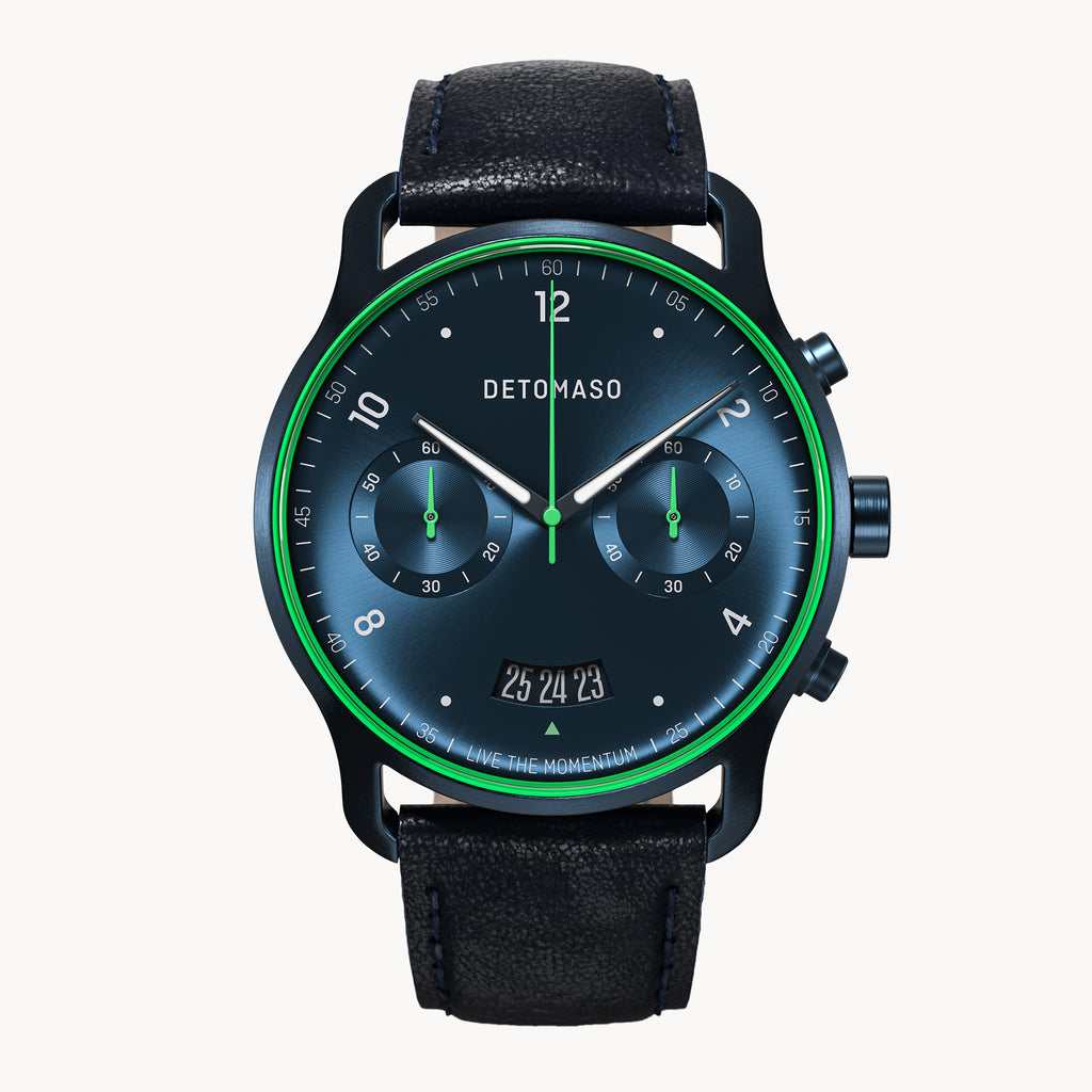 SORPASSO CHRONOGRAPH VELOCITÀ BLUE GREEN - Leather Dark blue Classic - Detomaso Watches